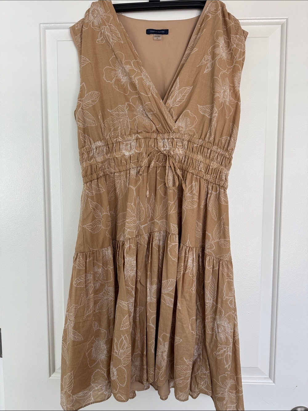 Tommy Hilfiger Tan Floral V-Neck Tiered Sundress
